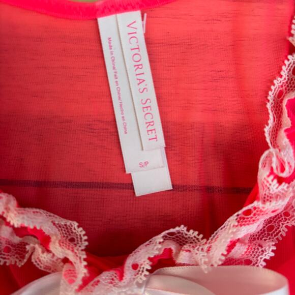Victoria’s Secret Sheer Pink Babydoll Lingerie Top | S | Y2K Ruffle Ribbon Bow - Picture 6 of 6